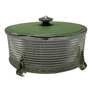 Glass Powder Jar Green Enamel Lid Glamour Never Retires